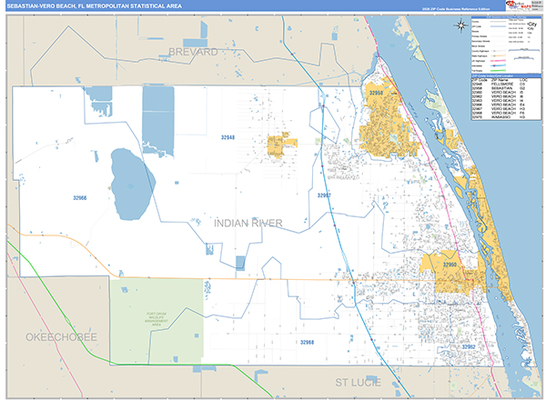 Sebastian-Vero Beach Metro Area Wall Map Basic Style